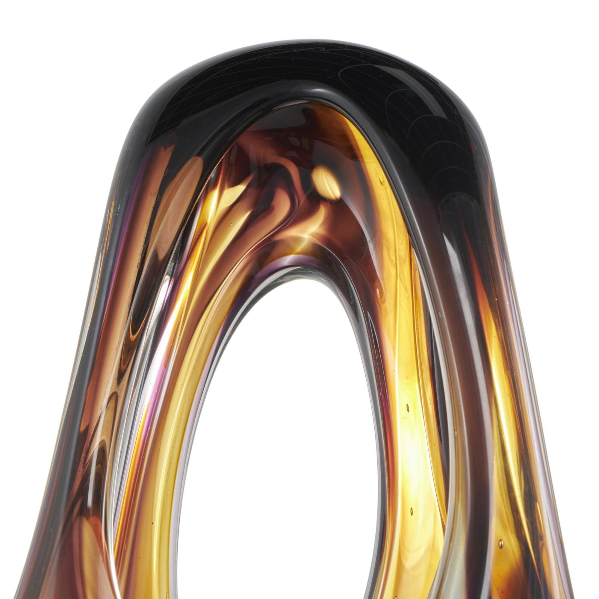 20.25" Yellow Amber Glass Abstract Sculpture